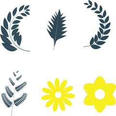 Modern Botanical Vector Set with Leaves and Flowers