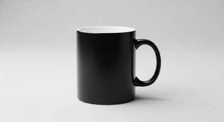Obraz premium Minimalistic black ceramic mug on clean gray background for modern designs