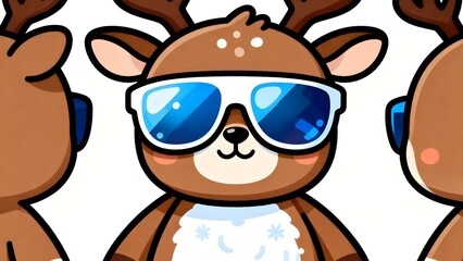Cool cartoon Christmas reindeer wearing sunglasses isolated on white background
