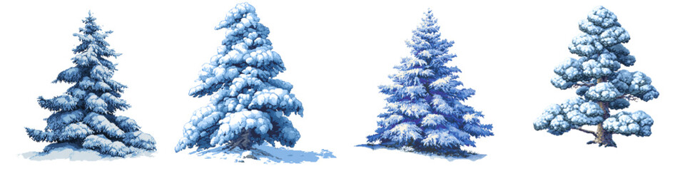 Enchanting winter wonderland featuring snow-covered evergreen trees, perfect for holiday cards, seasonal designs, and bringing a touch of Christmas magic to any project