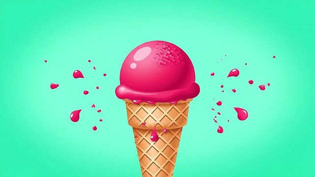 A perfect scoop of vector ice cream lands on a cone, flat art style.