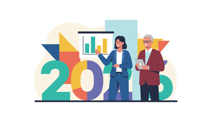 Business team reviewing 2025 financial data and planning goals