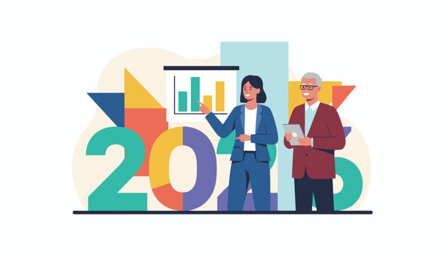 Business team reviewing 2025 financial data and planning goals