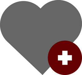 Grey Heart with Medical Plus Sign – Symbol of Health, Care, and Support in Flat Design