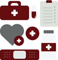 Obraz premium Flat Medical Icon Set – Essential Healthcare Symbols 