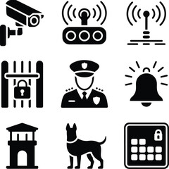 Security and Surveillance Icons &ndash; Police, Cameras, and Protection Symbols