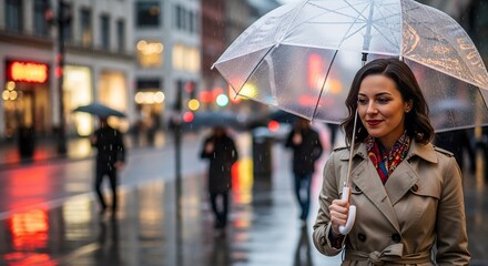 Woman with Umbrella in City Rain