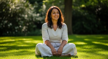 Woman Meditating on Grass
