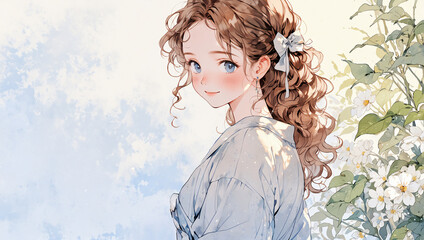 白い服の少女　AI生成素材