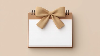 holiday gift for remote worker Blank notepad with a decorative bow on a neutral background.