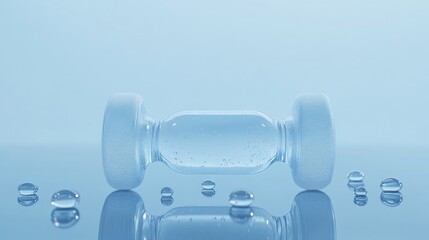 Obraz premium Light-blue, translucent dumbbell-shaped container with water droplets