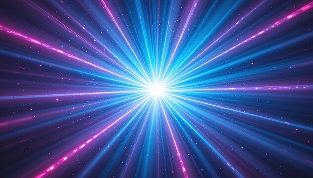 Abstract blue light background with glowing rays and stars