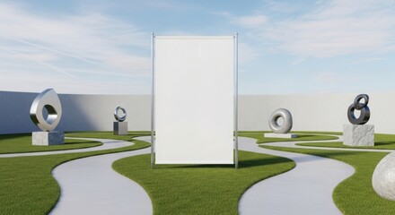 Blank Canvas Sign in Sculpture Garden for Art Exhibits, Gallery Openings, Outdoor Events, Art Blogs, Museum Websites, Creative Marketing, and Event Invitations -