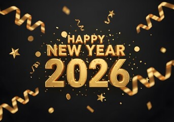 Happy New Year 2026 Celebration with Golden Confetti.