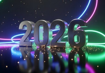 Futuristic 2026 New Year Celebration with Neon Lights.