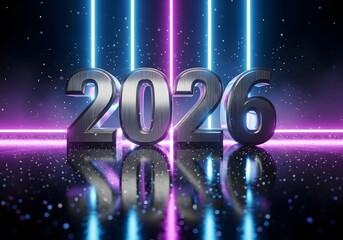 Futuristic 2026 New Year Celebration with Neon Lights.