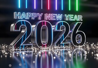 Happy New Year 2026 Celebration with Neon Lights.