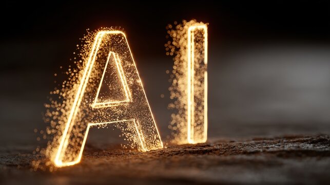 Glowing AI letters at the center of a digital blue circuit board, representing artificial intelligence, data flow, and future technology. 3d Rendering