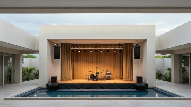 Outdoor performance stage with pool and architecture