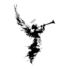 Herald Angel With Trumpet Flying Halo Hand Drawn Christmas Vector