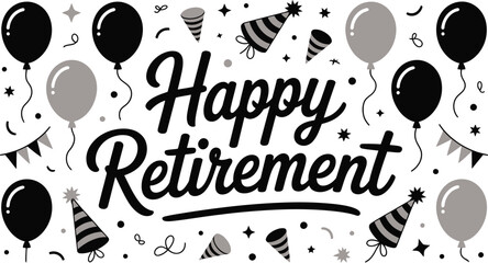 Happy retirement celebration with balloons and party hats