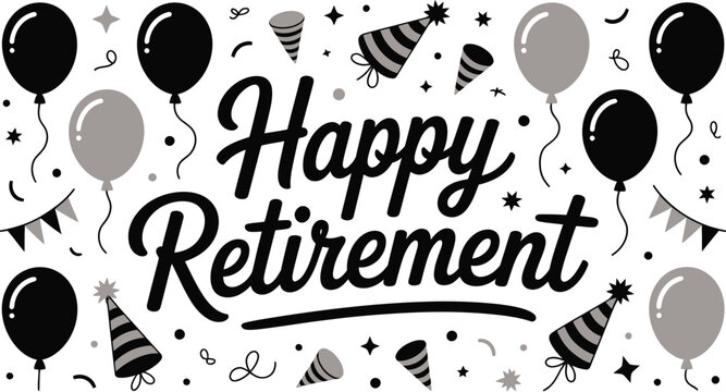 Happy retirement celebration with balloons and party hats