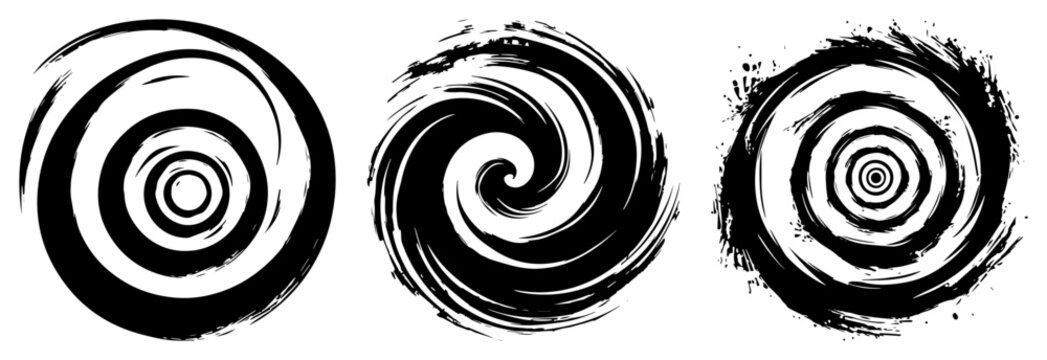 Grunge Spiral Brush Stroke Vector Set Collection of Abstract Hand Drawn Swirl Ink Elements