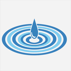 A blue water droplet creates ripples in a circular pattern on a white background with shades of blue.