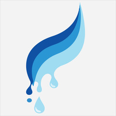 A stylized blue flame or water droplet icon with gradient colors on a white background, featuring a smooth, curved shape with drips.