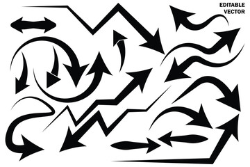 Black arrows set. Sharp icons, Flat style icons