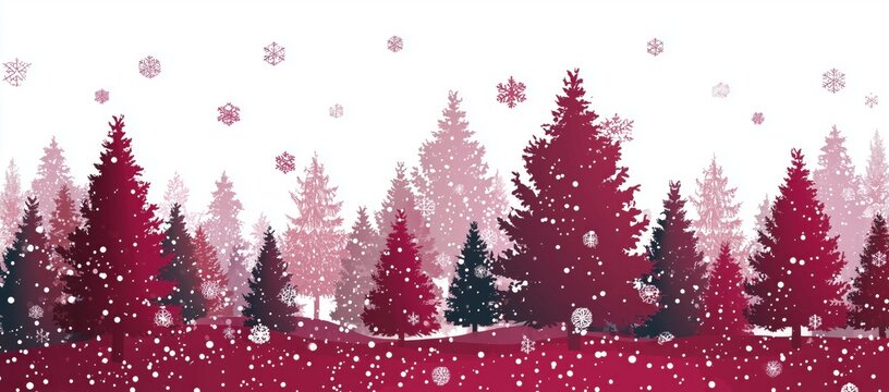 christmas background with snowflakes and christmas trees on a red color elegant white background, creating an atmosphere of joyous celebration for the holiday season Generative AI