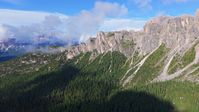 Stunning aerial view of the Croda da Lago mountain range in the magnificent Italian Dolomites