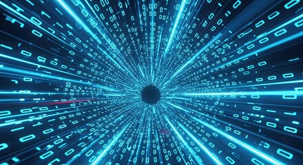 Dive into the Future with Glowing Blue Data Tunnel, Explore Digital Innovation and Futuristic Technology, Envision High-Speed Connections and Data Flow