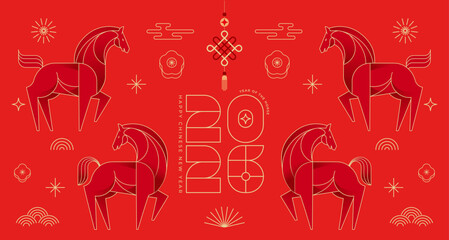 Modern geometric banner for Chinese New Year 2026 - Year of the Horse