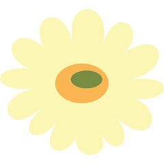 Stylized Cream Daisy Flower with Green Center and Yellow Petals Isolated on Transparent Background Simple Floral Element