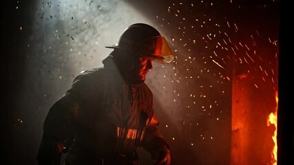 Brave firefighter battling intense flames, showcasing courage and determination in a fiery environment, highlighting the risks and heroism of emergency services professionals