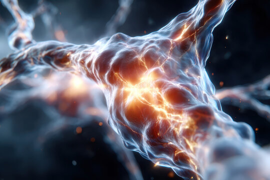 Intricate neural connections glowing in a vibrant network in a high-tech environment