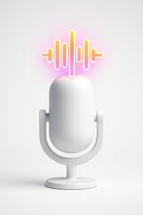Obraz premium Modern white microphone with glowing neon sound wave