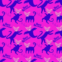 Halloween animals seamless cats pattern for wrapping paper and fabrics and linens and kids clothes print
