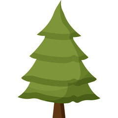 Stylized Green Christmas Tree with Brown Trunk Isolated on Transparent White Background Digital Illustration