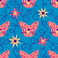Obraz premium Halloween animals seamless cats pattern for wrapping paper and fabrics and linens and kids clothes print