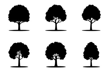 silhouette of nature plant trees in black