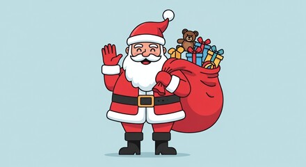 Santa Claus waving with sack of presents