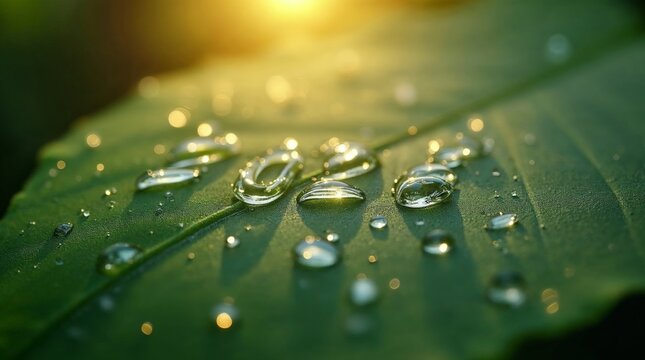 Cinematic scene of water droplets on a green leaf at sunrise symbolizing hope and new beginnings for 2026 - Powered by Adobe