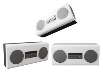 white bluetooth all-in-one music speaker and media player on transparent background. Showing different angles 3d render