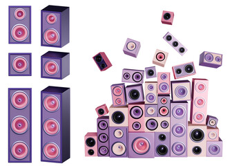 Audio equalizer bars or sound spectrum visualizer from a combination of multiple speakers on transparent background. 3d render