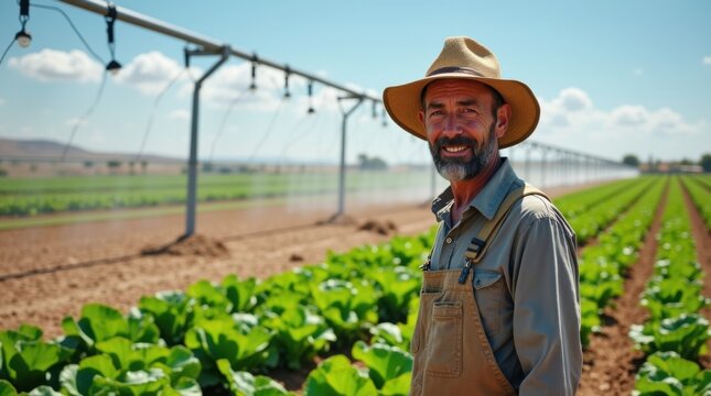 Agricultor que utiliza un moderno sistema de riego alimentado por energ&iacute;a solar
