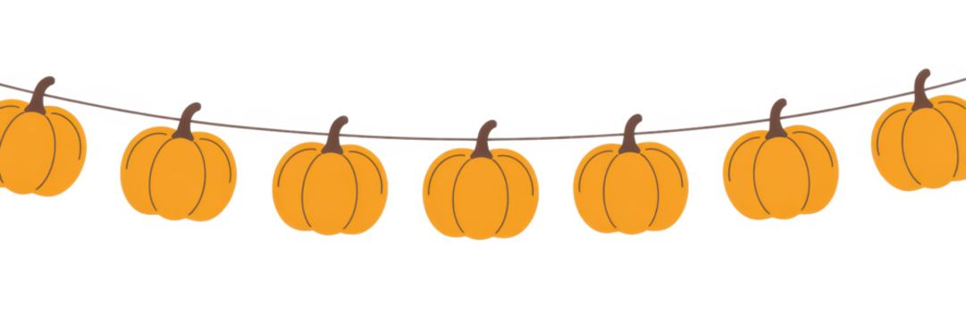 Festive pumpkin garland illustration hanging on a string perfect for autumn and Halloween themed designs