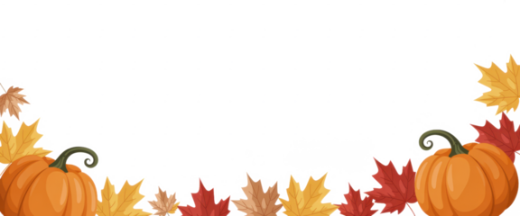 Autumn frame with pumpkins and colorful maple leaves seasonal vector illustration for fall designs isolated on white background