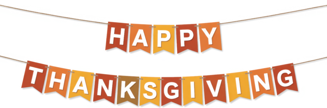 Festive Happy Thanksgiving banner colorful pennant flags hanging on a string vector illustration for holiday decoration